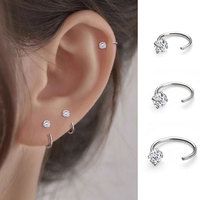 2 pcs Stainless Steel CZ Piercing Earring Stud Ear Bone Cartilage Helix Tragus Daith Conch Rook Hoop Earring Women Unusual Ring