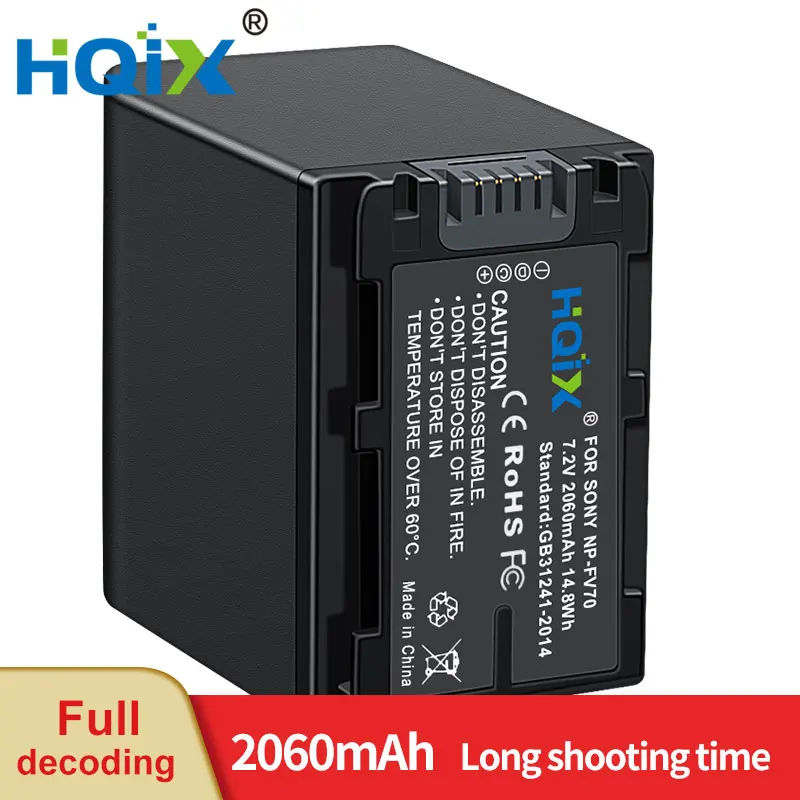 

HQIX for Sony HDR-CX150 CX180E CX210E CX270E CX280E CX290E CX330 CX350E CX360E CX370 CX380E Camera NP-FV70 Charger Battery