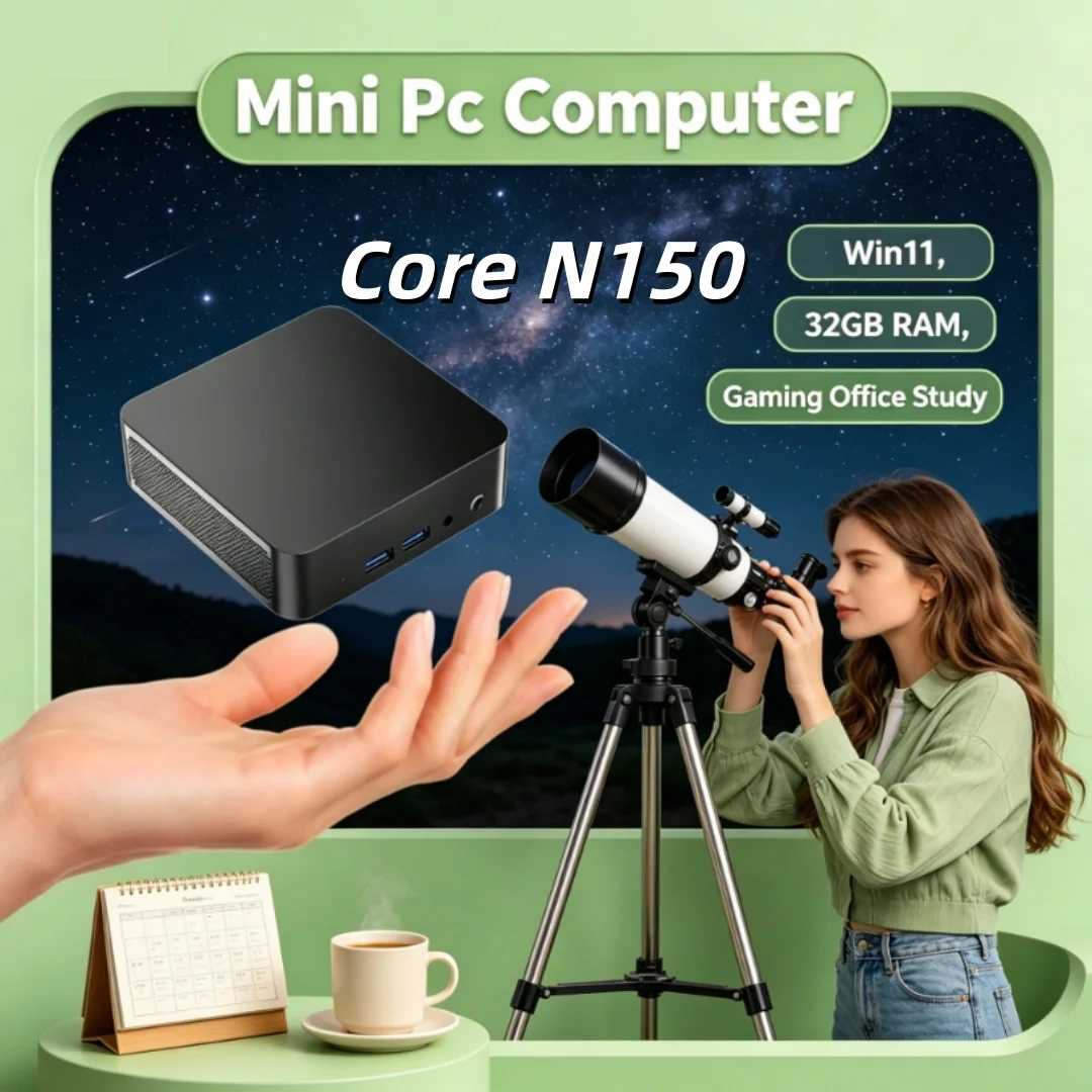 Fast WIFI6 BT5.2 Daily Use MINI PC Core N150 Windows 11 Pro 32GB RAM 1TB 2TB SSD 4K HD Elite Office Computer