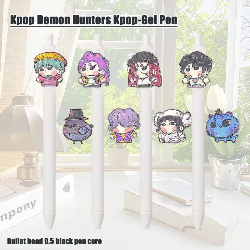 

8 шт. гелевая ручка KPop Demon Hunters с героями мультфильмов Kawaii 0,5 мм, черные шариковые ручки, инструмент для письма, школьные и офисные принадлежности, подарки для детей