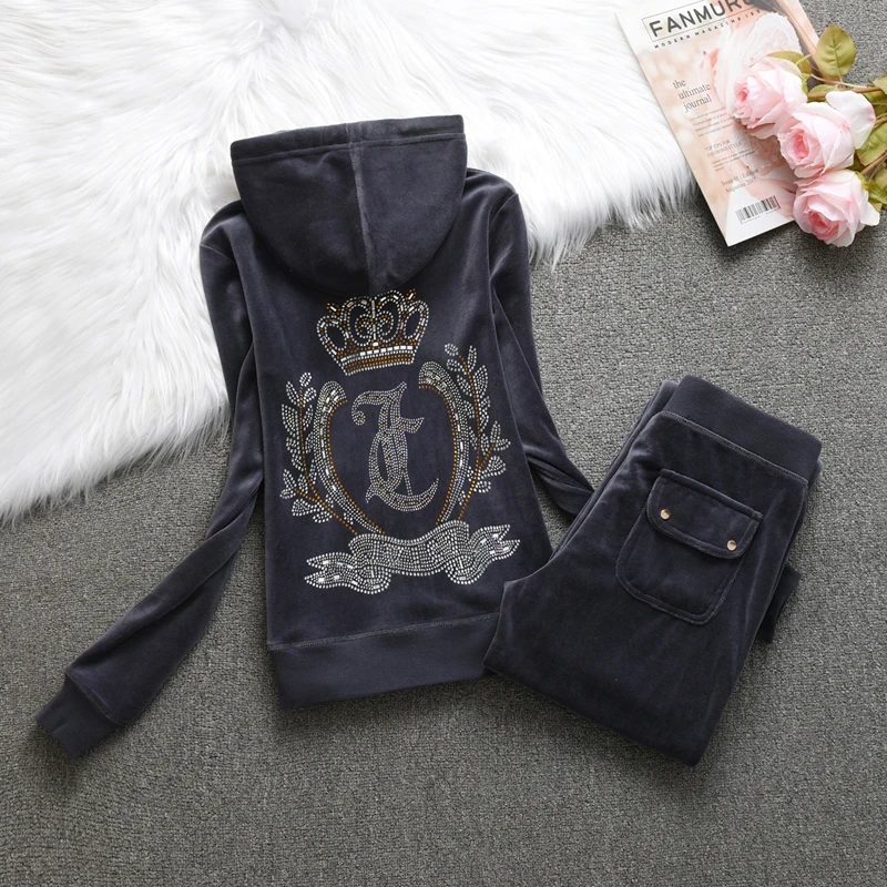 Y2K Velvet Tracksuit Women\'s Two Piece Set Hoodies Top and Pants Suit Casual Jogging Suit