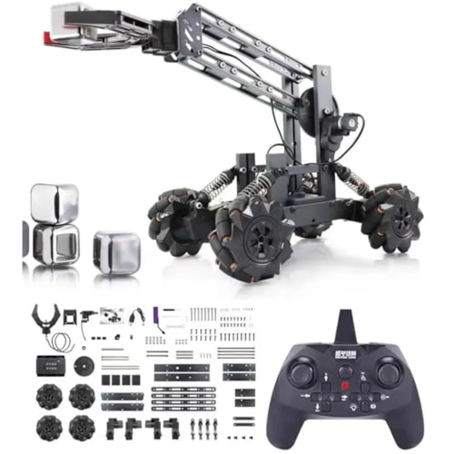 

STEM robotics kit for kids 8-12, aluminum alloy robotic arm, black-silver, programmable remote-controlled with modular engineer