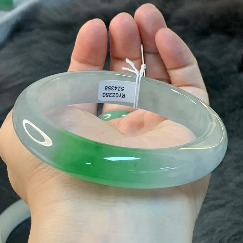 Ice-Waxy Jadeite with White Base and Green Core, Noble Concubine Round Bar Bracelet