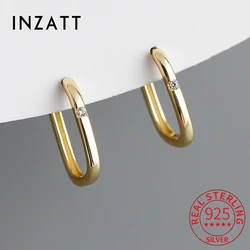 INZATT Real 925 Sterling Silver 18K Oval Hoop Earrings For Women Classic Fine Jewelry Minimalist Accessories