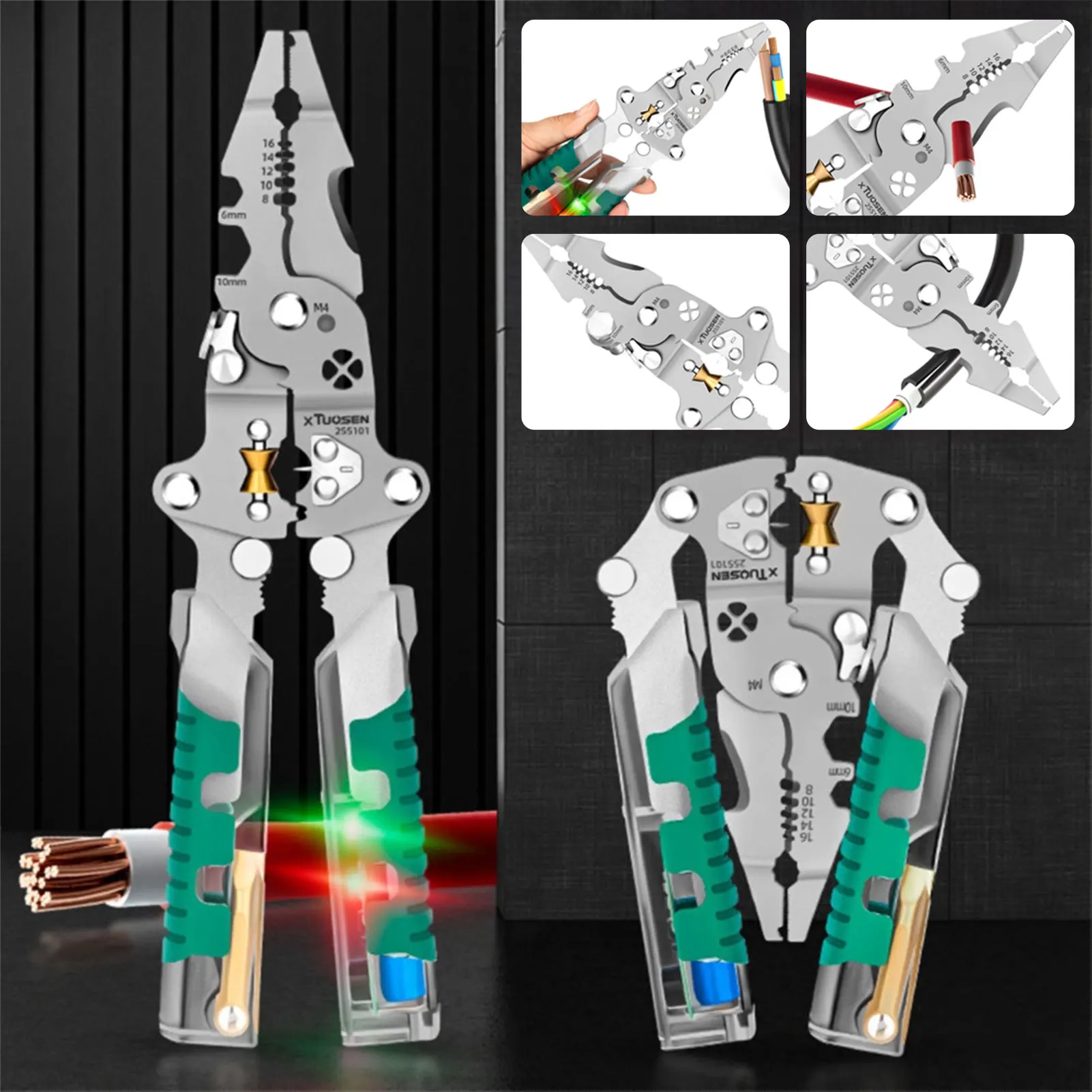 Multi-function Wire Stripping Plier Foldable Voltage Testing Cable Cutter for Cutting Stripping Crimping Wires Electrician Plier
