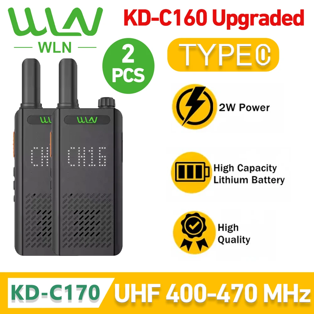 Wln-双方向ラジオKD-C170 2w UHF400-470MHz 16ch vox tot画面ディスプレイ、1680mah、KD-C160アップグレード、新品