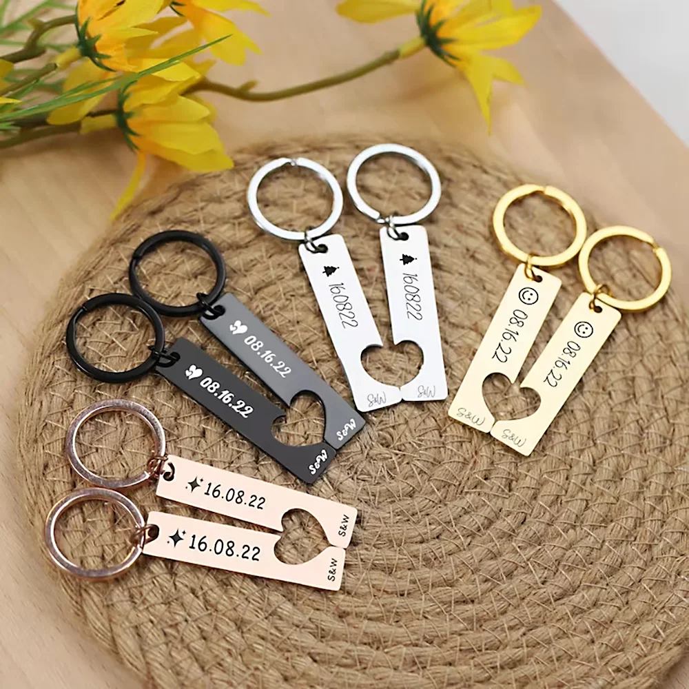 

Personalized Keychain Gift Engrave Name and Date My Love My Life My Friend for Couples Men Women Husband Customized Gift Keyring