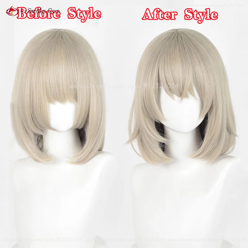 Peruca Falin Touden Anime Cosplay para mulheres, perucas douradas cinza curtas, cabelo sintético resistente ao calor, peruca de festa Halloween, boné, 35cm