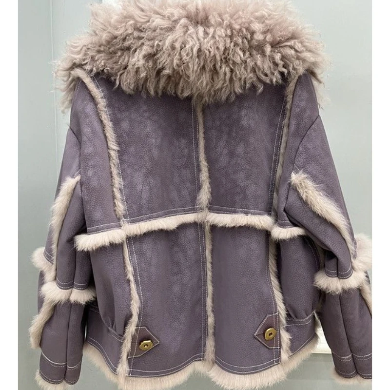 أحدث معطف نسائي راقي مصنوع من فرو الأرانب مع ياقة صوف الشاطئ للتخسيس والنحيف أحدث طراز الشتاء الشبابي #5