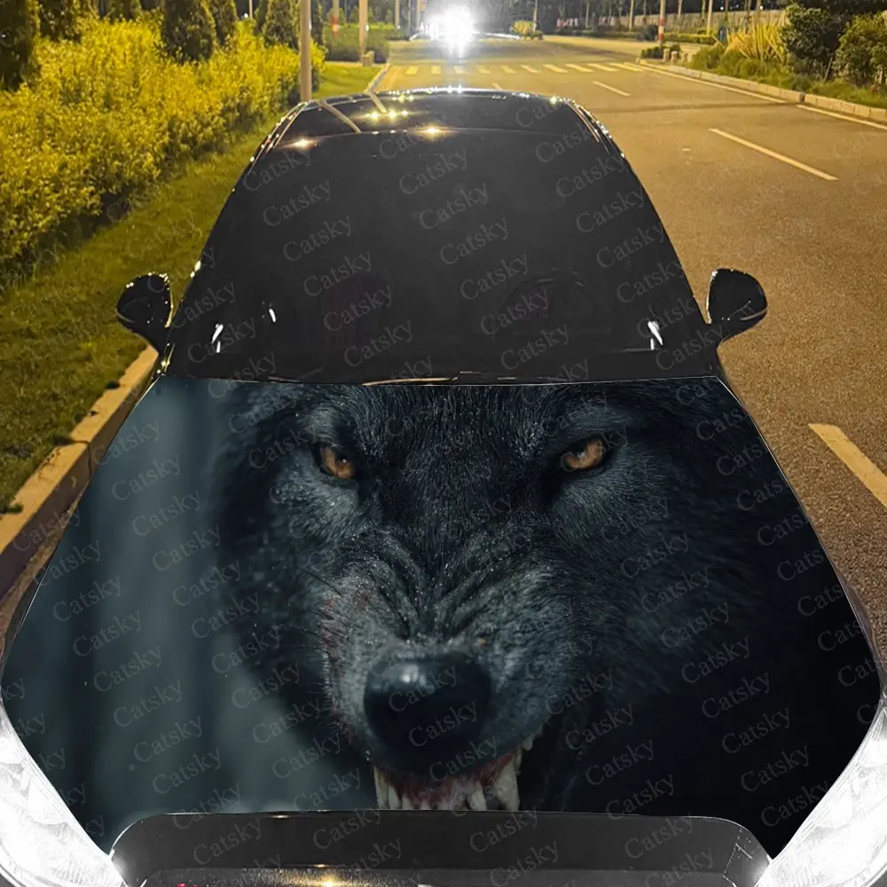 Angry Wolf Car Cover Decal, Auto Hood Sticker, Waterproof and Self-adhesive Auto Vinyl Wraps, Cool Car Exterior Decoration, Holi