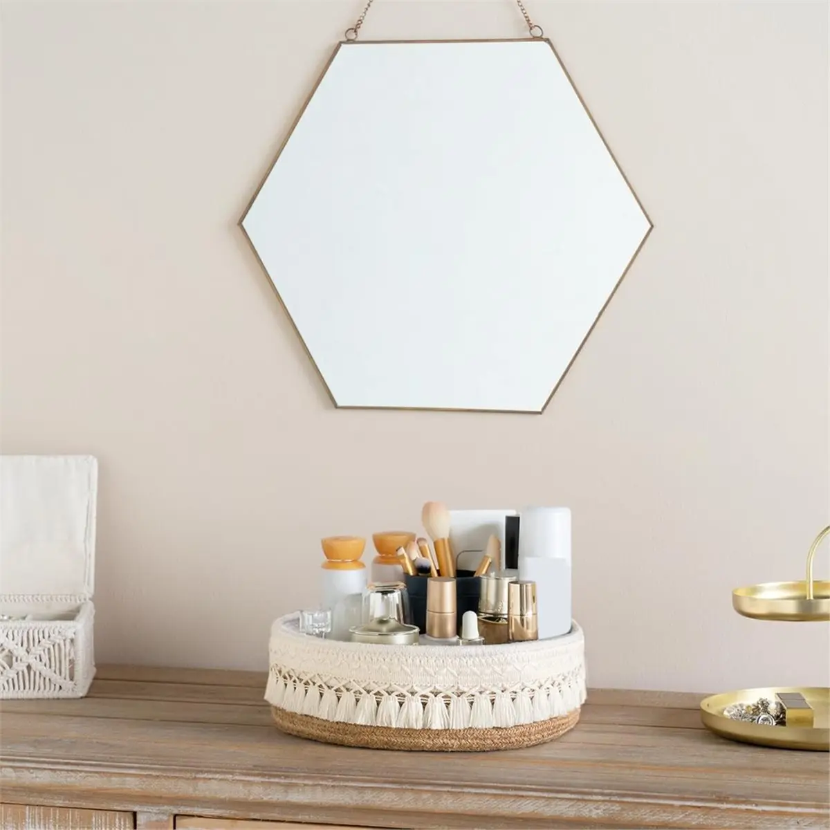 【AT48】 NEW Makeup Perfume Holder Organizer Decorative Woven Rope Basket Boho Decor Cosmetics Desk Storage Baskets