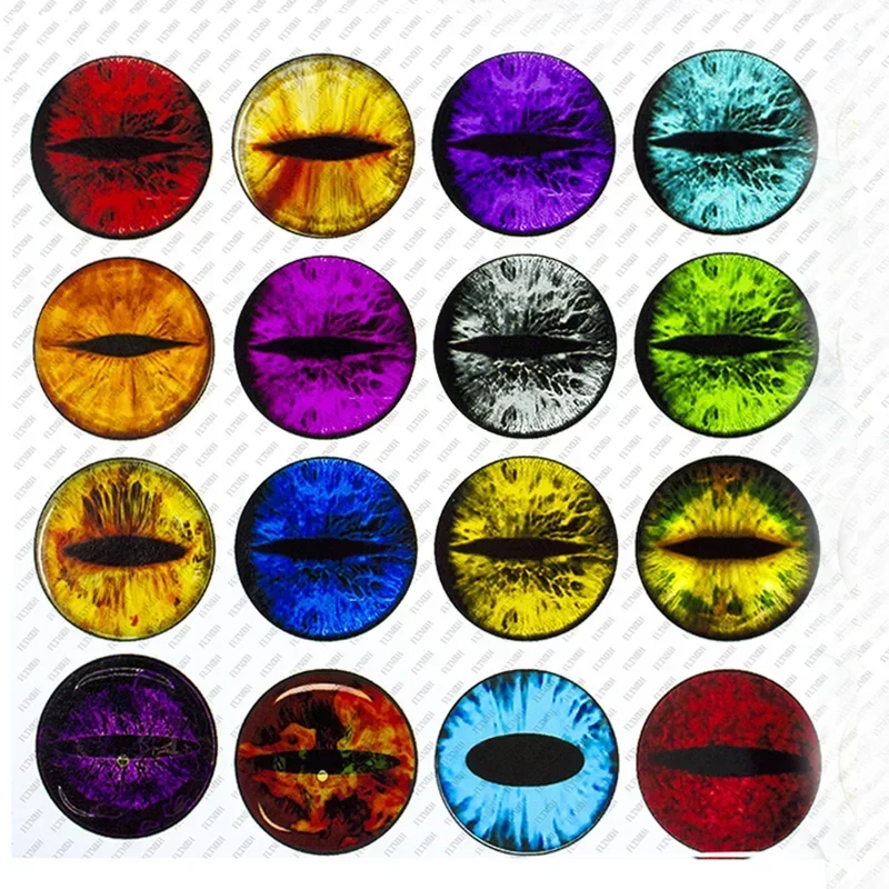 6 8 10 12 14 16 18 20 25mm Random Mixed Dragon Cat Eyes Pattern Round Glass Cabochon Flatback Photo DIY Making Accessory Paired