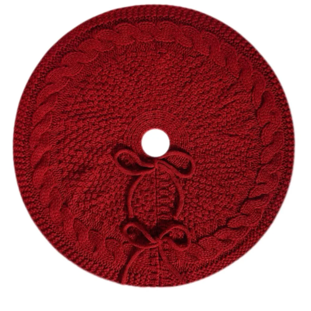 

Household 18 in Knitted Christmas Tree Skirt Round Red/White Xmas Tree Foot Cover Polyester Christmas Tree Mat Study