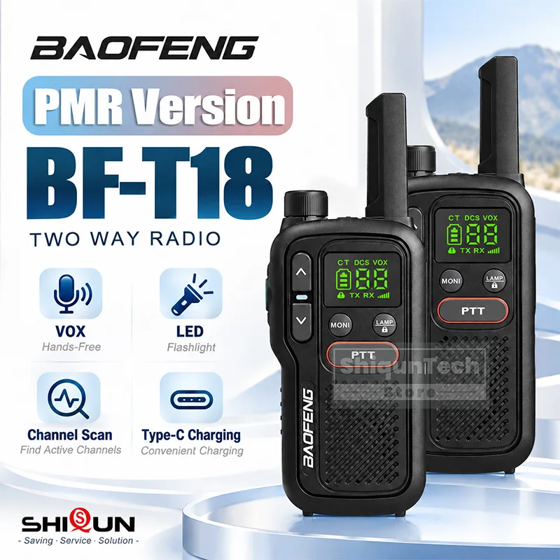 BF-T18 PMR446 446MHz T18 Baofeng Walkie Talkie Type-C LED Flashlight For European Countries 16Channels Long Range Portable Radio
