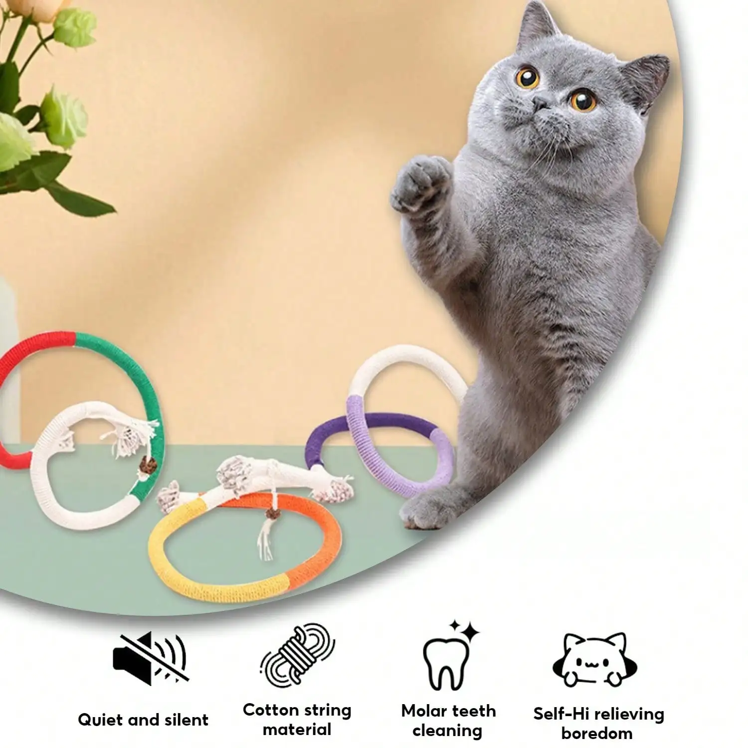 Cotton Rope Toys, 27.55Inches Color Blocking Cotton Rope Toys, Safe Cat Toys Teething Chew For Boredom And Stimulating