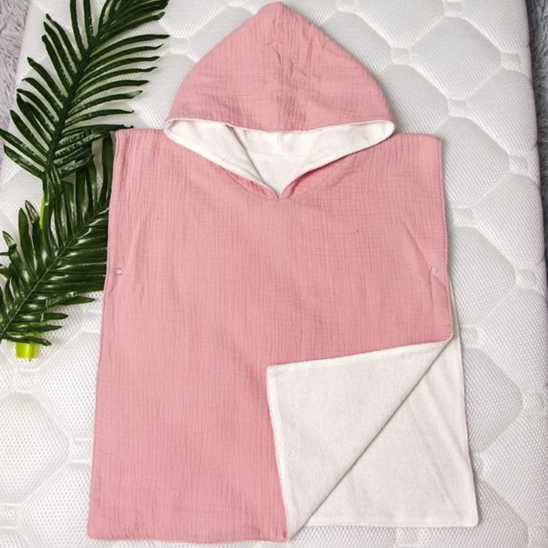 Solid Colour Baby Hooded Bath Towel Soft Cotton Muslin Children\'s Hooded Poncho Towel Kids Beach Bathing Stuff Washcloth