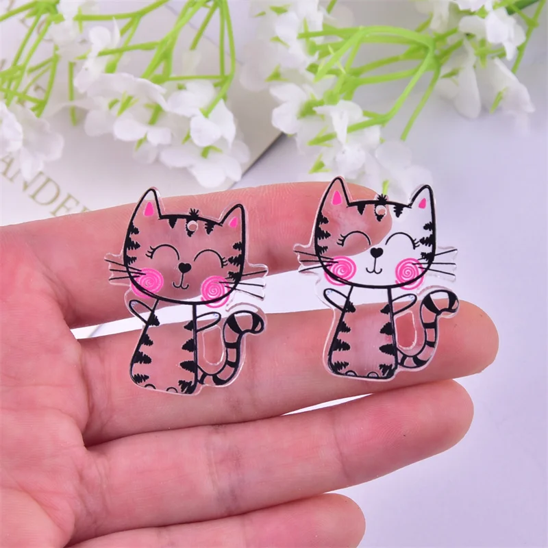 10pcs 34*27mm Lovely Cat Animal Acrylic Charms Pendant Jewelry Making Craft DIY