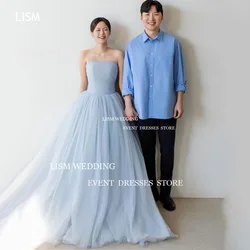 LISM Strapless Dusty Blue Korea Evening Dresses Wedding Photo Shoot Sleeveless Custom Made Prom Party Gowns Formal Occasion