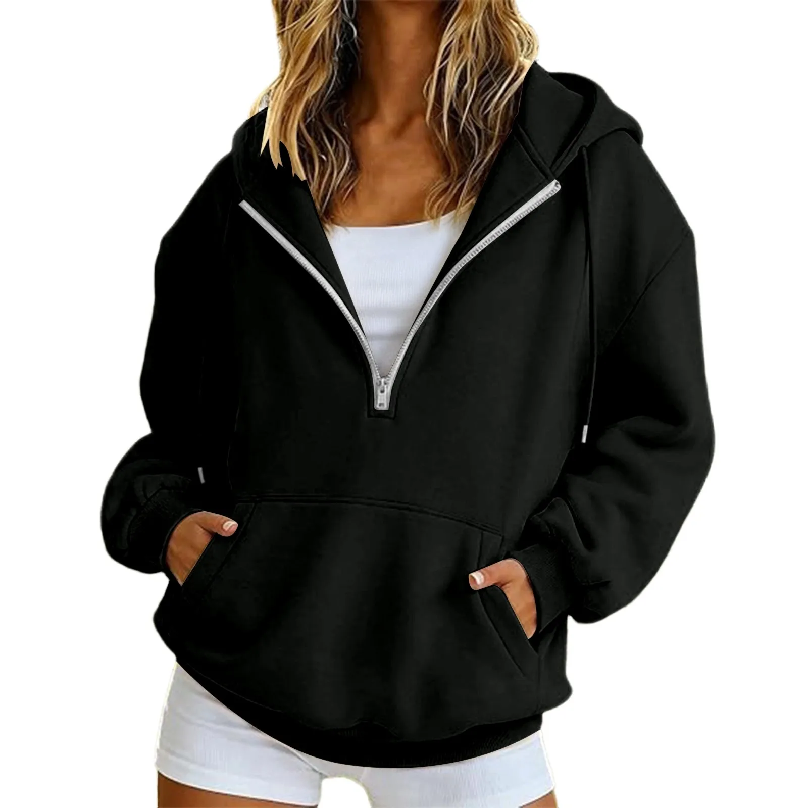 2026 Herbst/Winter Neuerscheinung Damen Fleece-Gefütterte Multifunktionale Reißverschluss-Kapuzenjacke Glatte Silhouette Warme Kapuzenjacke – Detail 3