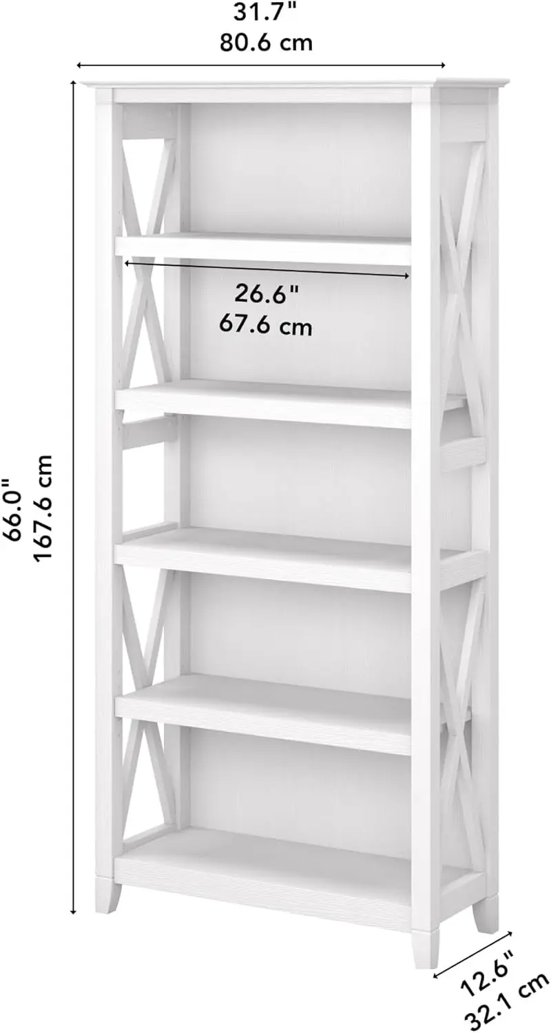 Bush Meubelen Sleutel West Hoog 5 Plank Boekenkast In Puur Wit Eiken