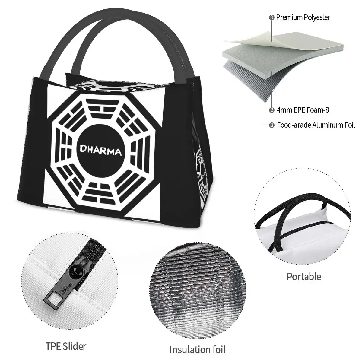 أكياس الغداء مبادرة دارما صندوق معزول حقيبة غداء قابلة لإعادة الاستخدام أكياس نزهة حقيبة حرارية مبردة للمرأة الأطفال المدرسة