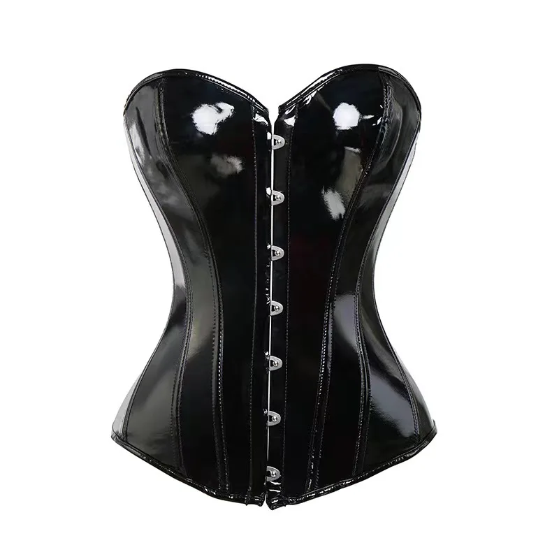 

Black Shiny PU Leather Corsets Body Shaper for Women Overbust Bustier Top Steampunk Corselet Plus Size Lace Up Corsetto Korsett