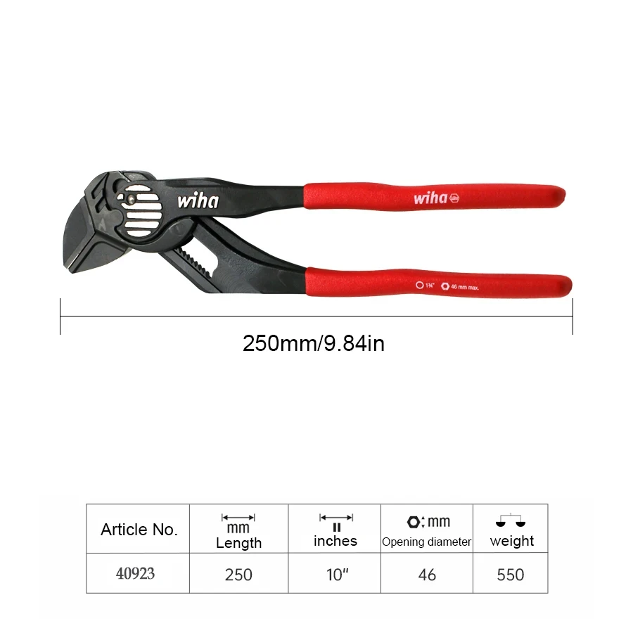 WIHA 40923 10 Inch Classic Plier Wrench 250mm Adjustable Water Pump Plier the Button-free Solution for Confined Spaces