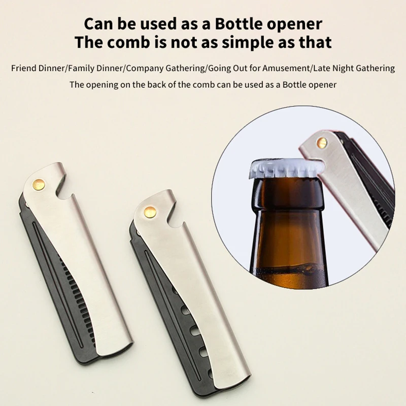 Man Folding Beard Comb Stainless Steel Handle Travel Hairdressing Comb Bottle Opener Anti Static Hair Styling Tool For Combing