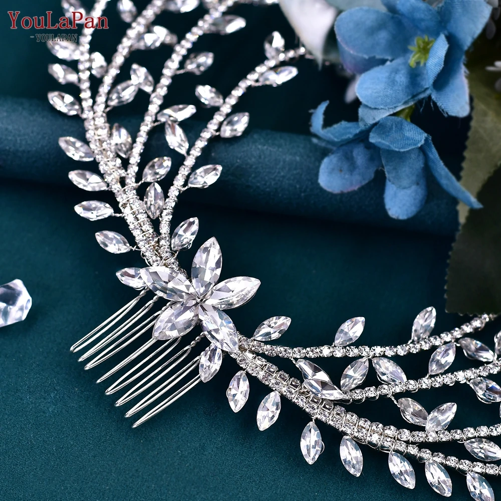 YouLaPan Luxury Rhinestone Leaf Hair Comb Bridal Wedding Headpiece for Bridesmaids Party Silver Color Hair Accessories HP551