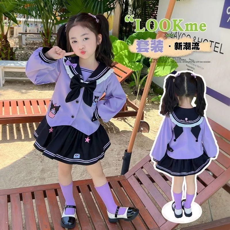 

Kawaii Kuromi Sanrio Cute Cartoon Jk Dress The Princess Skirt Long Sleeved Jacket Shirt Coat Children Birthday Gifts for Girls