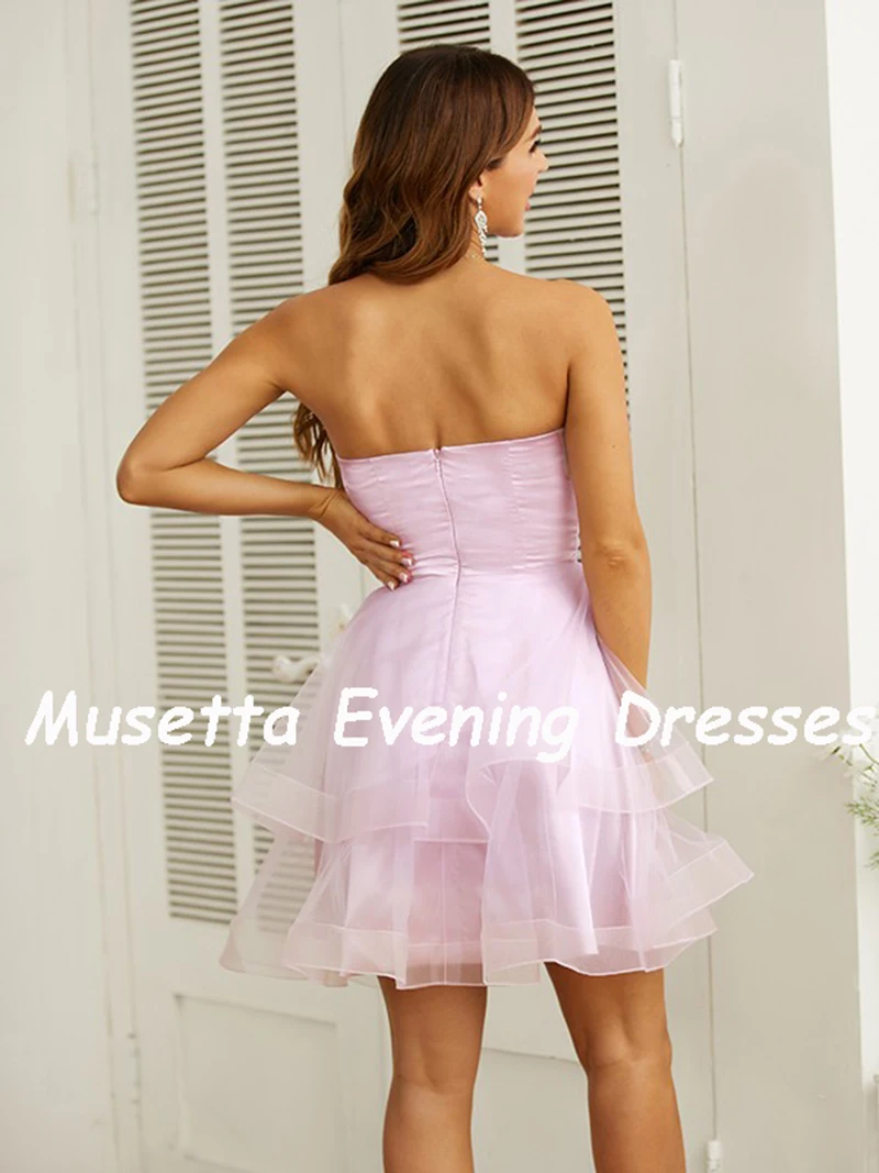 Musetta Elegant Tulle Ruched Sweetheart Short HomeComing Gowns Pleat Sleeveless Backless Above Knee Mini Evening Party Dresses