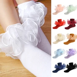 Calzino con volant per ragazze principessa Color caramella per calzini da ballo per bambini con pizzo morbido calzini da scuola per bambini increspature Baby Socken