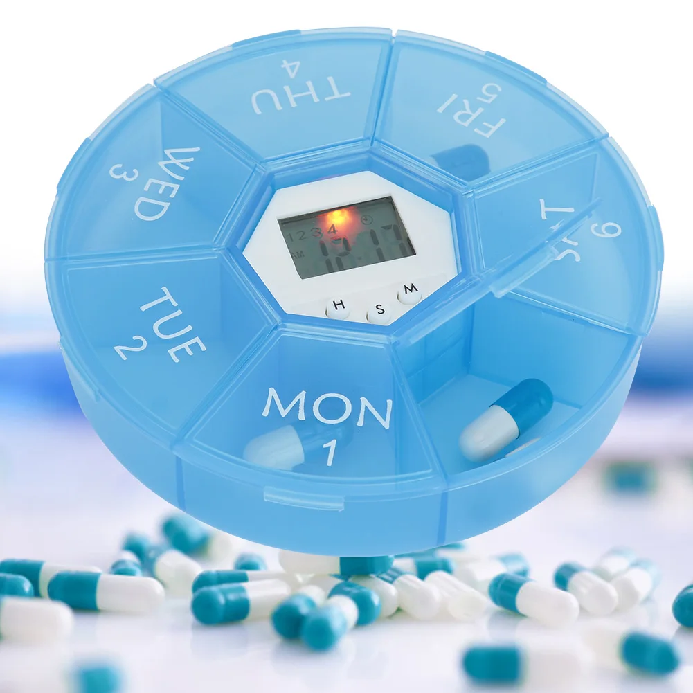 Medicine Reminder Medicine Storage Box 7 Grids Mini Portable Medicine Tablet Pills Candy Storage Box Organizer Case with Remider