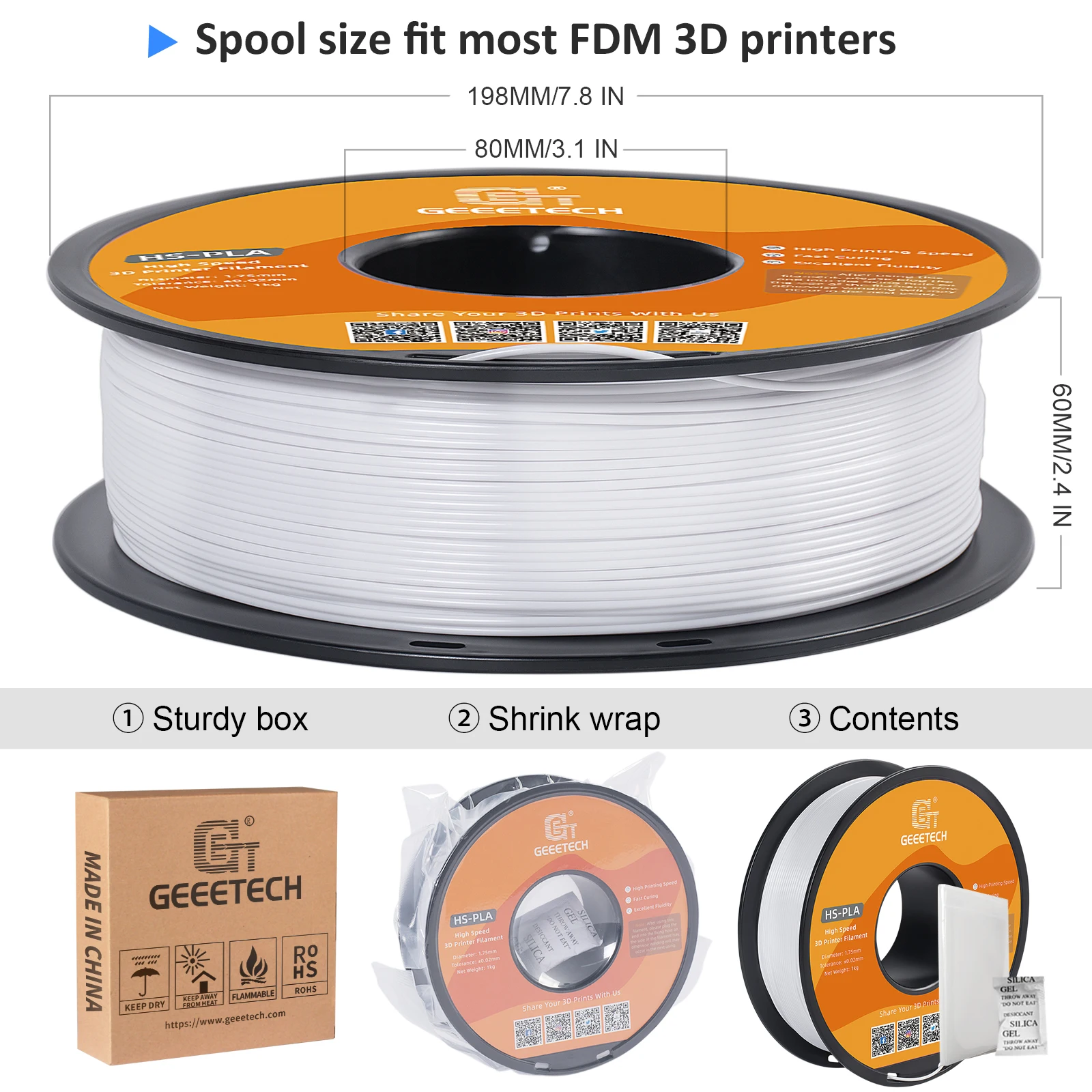 Filamento PLA de alta velocidad GEEETECH 1,75 mm 1 kg 1 carrete, curado rápido, mejor líquidoidad, filamento de impresión 3D de alta velocidad HS-PLA
