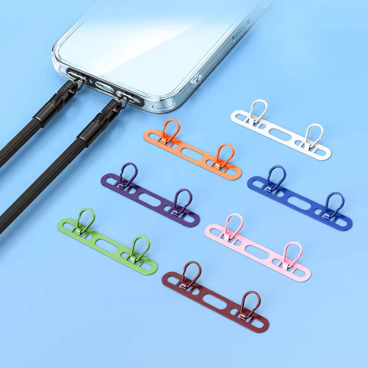 Lanière de téléphone portable en acier inoxydable, 1 pièce, Clip de suspension latérale, Double boucle, sangles de téléphone, joint, pièce de connexion en métal