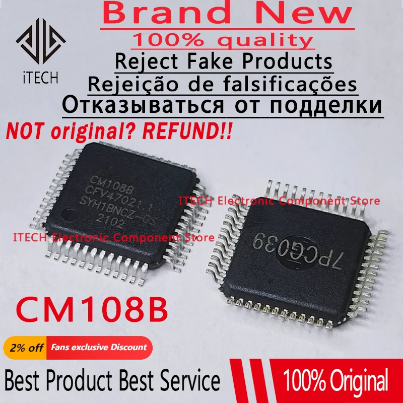 

5pcs/lot Original CM108B CM108 LQFP48 Crystal Free Earphone USB Audio Codec Chip 100% New and Genuine