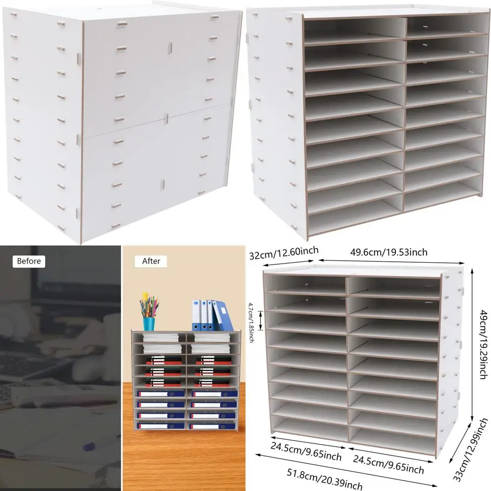 

18-Pocket Adjustable Literature Organizer, White, for Home, Office, and School Use: Mail Center, Magazine Holder, Paper Storage