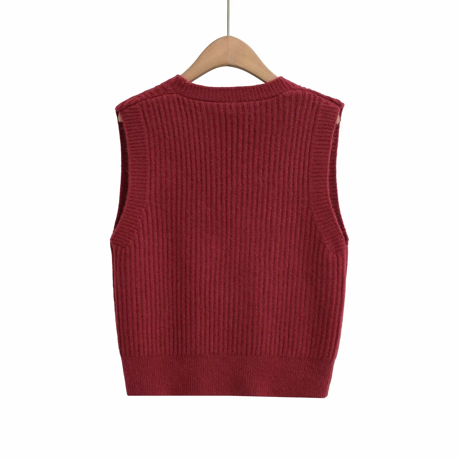 

ZBZA Autumn New Women's Faion Pure Color V-ne Knitted Vest Versatile Sle Base Layer Top Polyester Fiber Ladies Vest