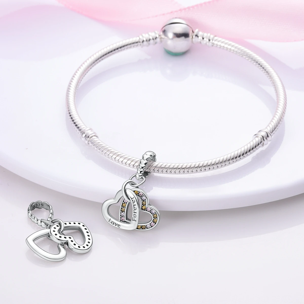 925 Sterling Silver Romantic Love HeartShape Series Charms Beads Fit Original Fine Bracelets S925 DIY Jewelry Gifts Accessory