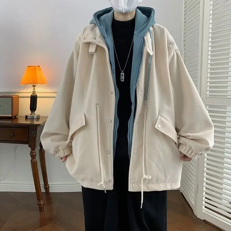 

Men's Lazy Sle Korean Faion Versatile Loose Plaid Woolen Jaet Top Salt System Outerwear Spring Autumn Seasonal Coat