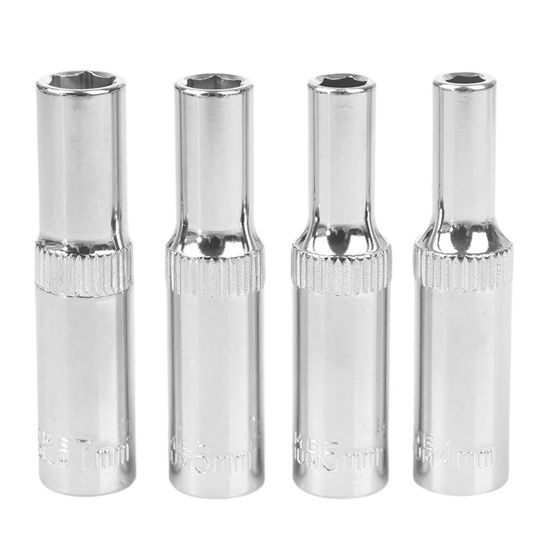 

11 шт., 4–14 мм, 1/4 дюйма, метрическая длинная хромированная розетка с приводом, 6-точечная глубокая розетка