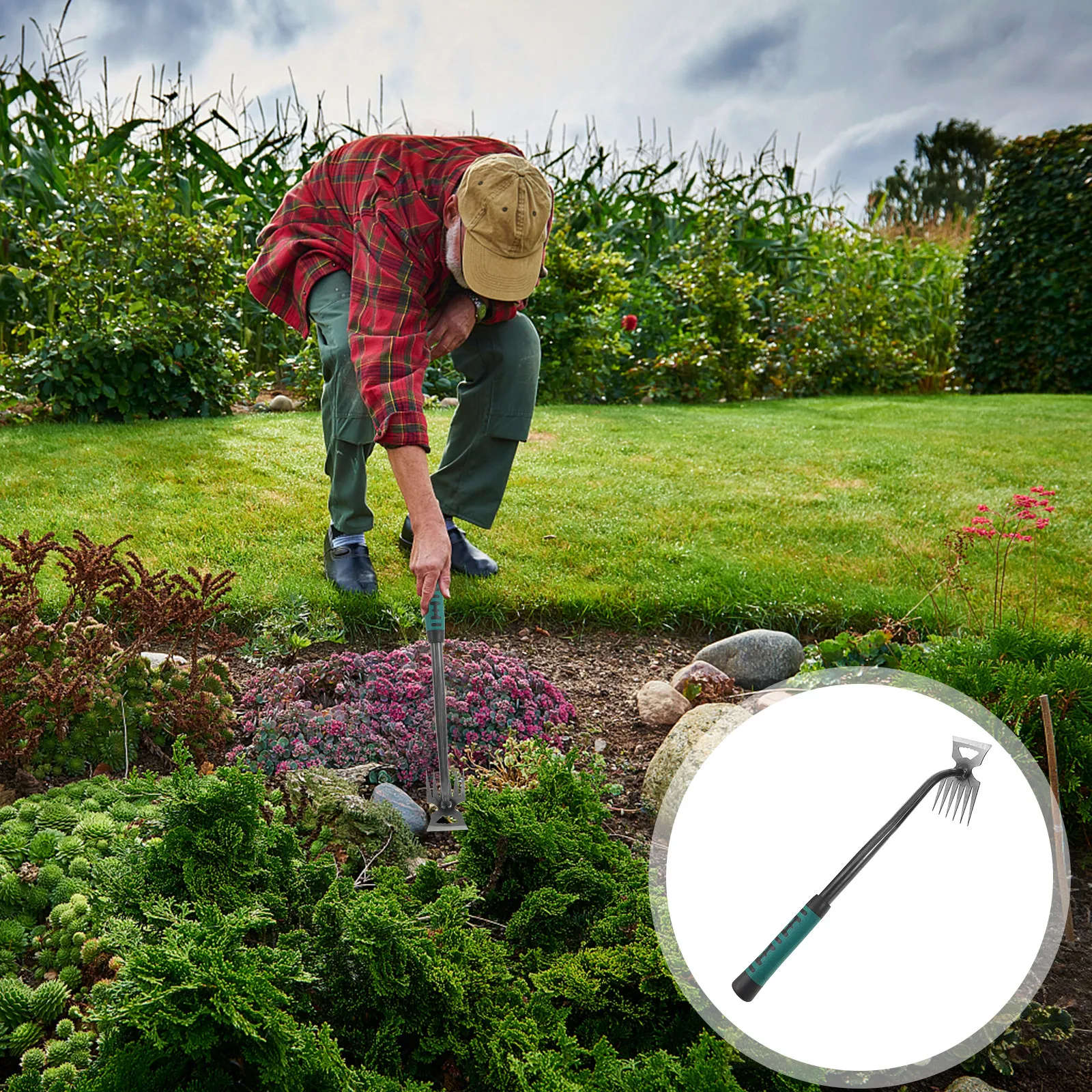 

Heavy Duty Steel Weeder Tool for Gardeners Easy Grip Handle with Storage Holes Multi Purpose Weeding Removal Tool for Grass