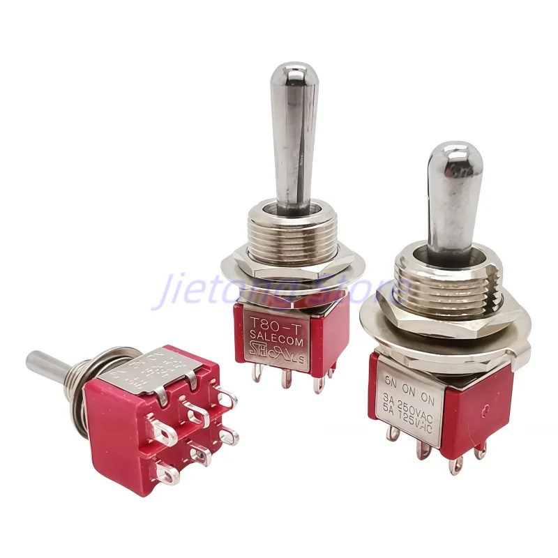 2pcs SH T80-T 6mm 12mm Toggle Switch ON ON ON Panel Mount Threaded Guitar or AMP DPDT 3 Way Sealed Fat Bat Toggle