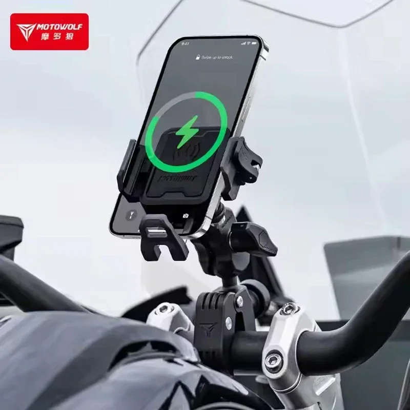 MOTOWOLF Motorcycle Riding Shock-Absorbing Phone Holder Type-c Charger Adjustable Anti-Theft Quick Release Navigation Bracket