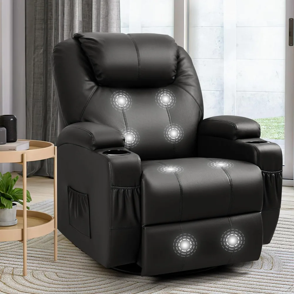 

Rocker Recliner Chair with Massage for Elderly, Leather Adjustable 360°Swivel Rocking Sofa for Living Room with Remote Control