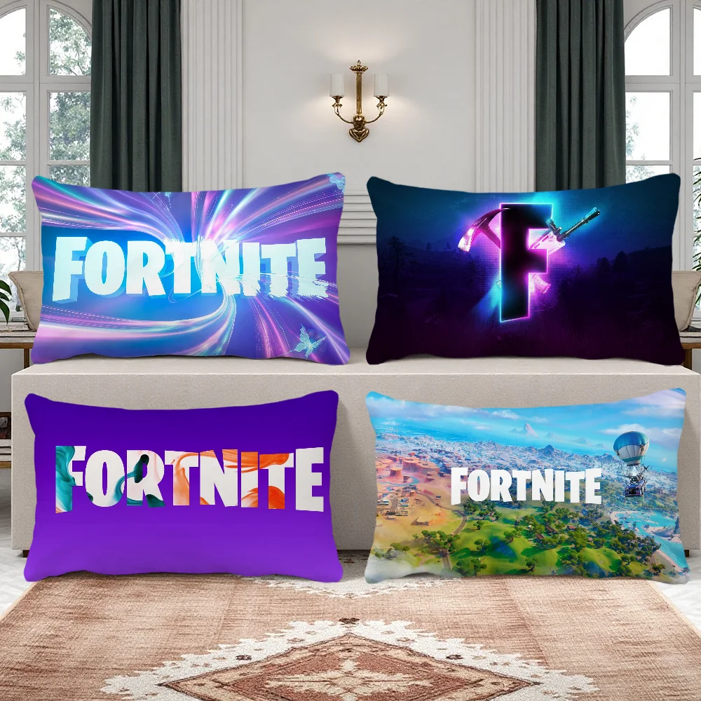 F-FORTNITE Game Logo Kissenbezug, rechteckiger Kissenbezug, bedruckt, für Nachttisch, Sofa, Zimmer, Heimdekoration, Kissenbezug