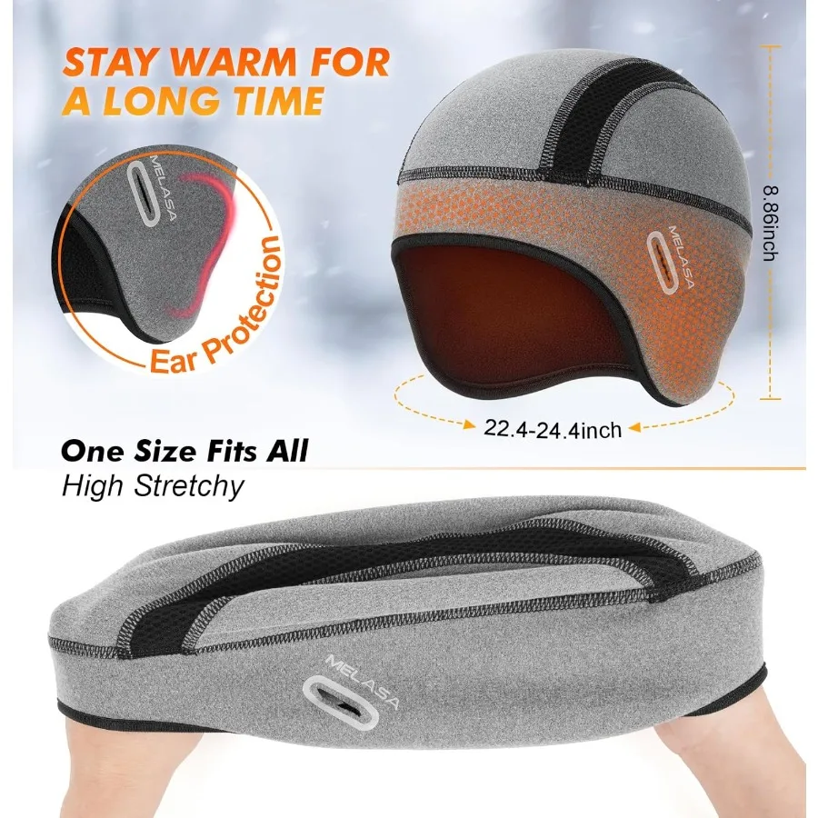 MELASA Berretto con teschio in pile termico con fori per occhiali Scalda orecchie Fodera per casco Cappello invernale da ciclismo per uomo Donna