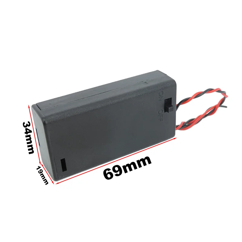 2AA 2XAA 3V Black Battery Storage Case Box Holder Connector ON/OFF Switch With Lead Wire 10pcs/lot