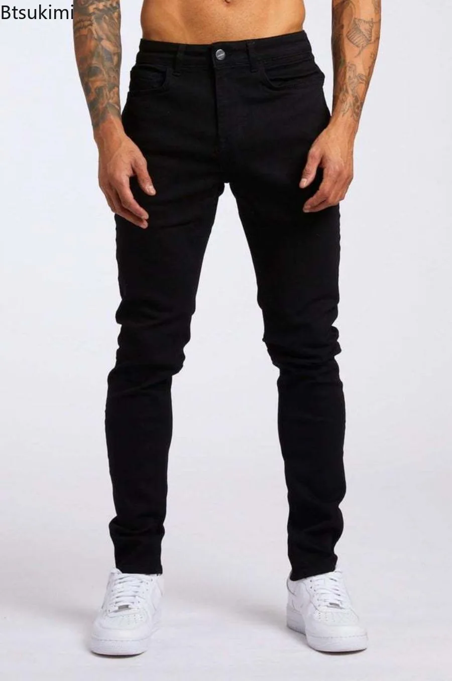 2025 Street Fashion Men Black Jeans High Quality Elastic Slim Ripped Jeans Casual Vintage Men's Basic Small Feet Denim Trousers