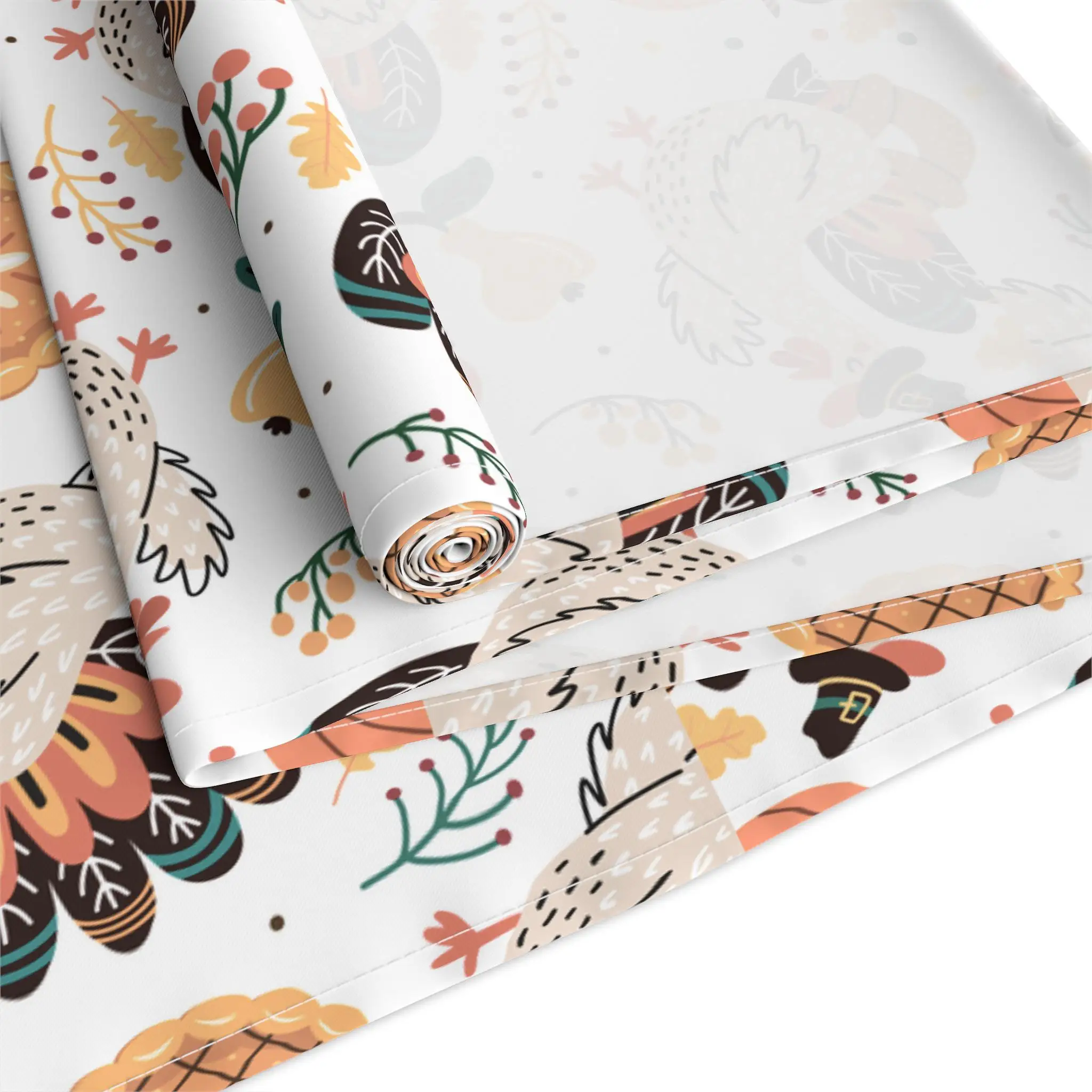 Thanksgiving Table Runner, Turkey Print Fall Holiday Decor Tablecloth for Dining Table Party, Autumn Home Decoration